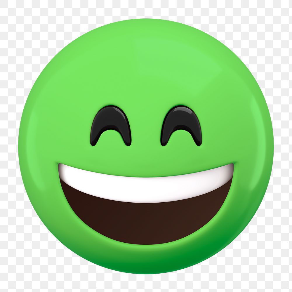 Green smiling emoticon png sticker, 3D illustration, transparent background
