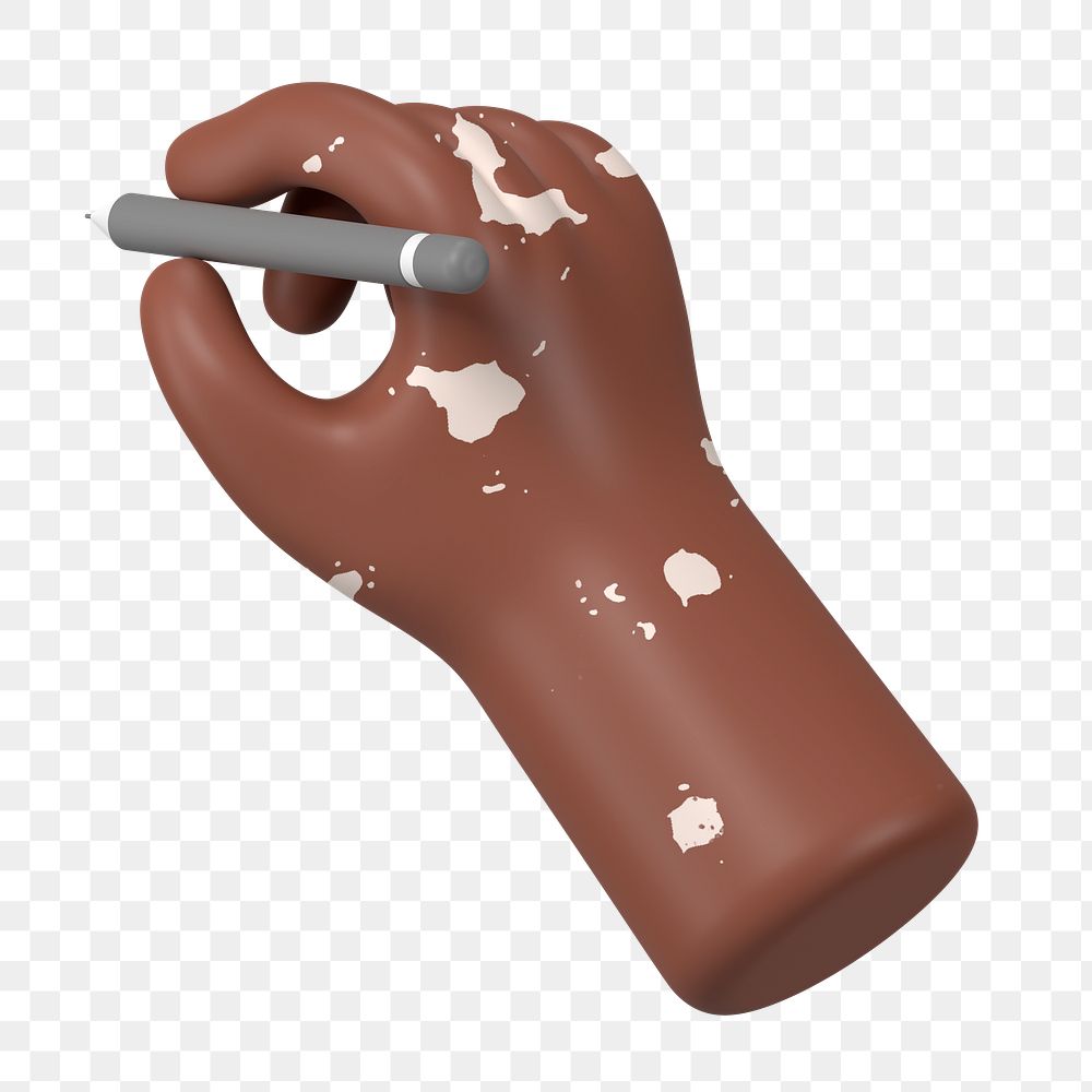 Vitiligo hand png holding pencil, 3D illustration, transparent background