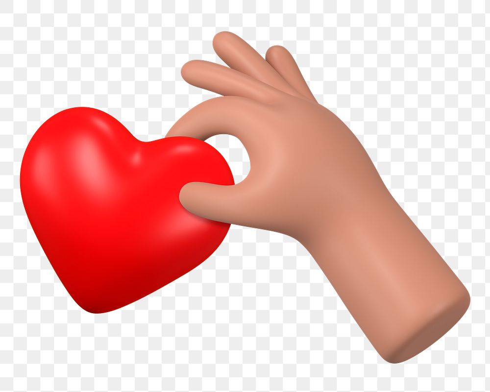 Hand holding heart png sticker, 3D graphic on transparent background