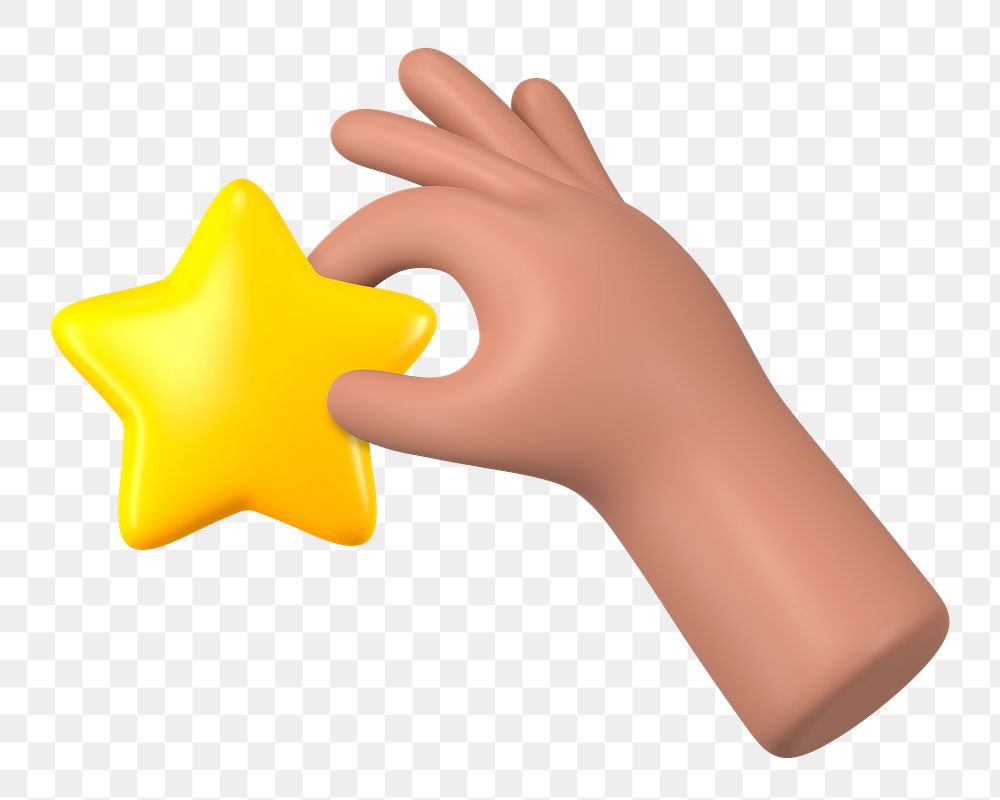Hand holding star png sticker, 3D illustration, transparent background