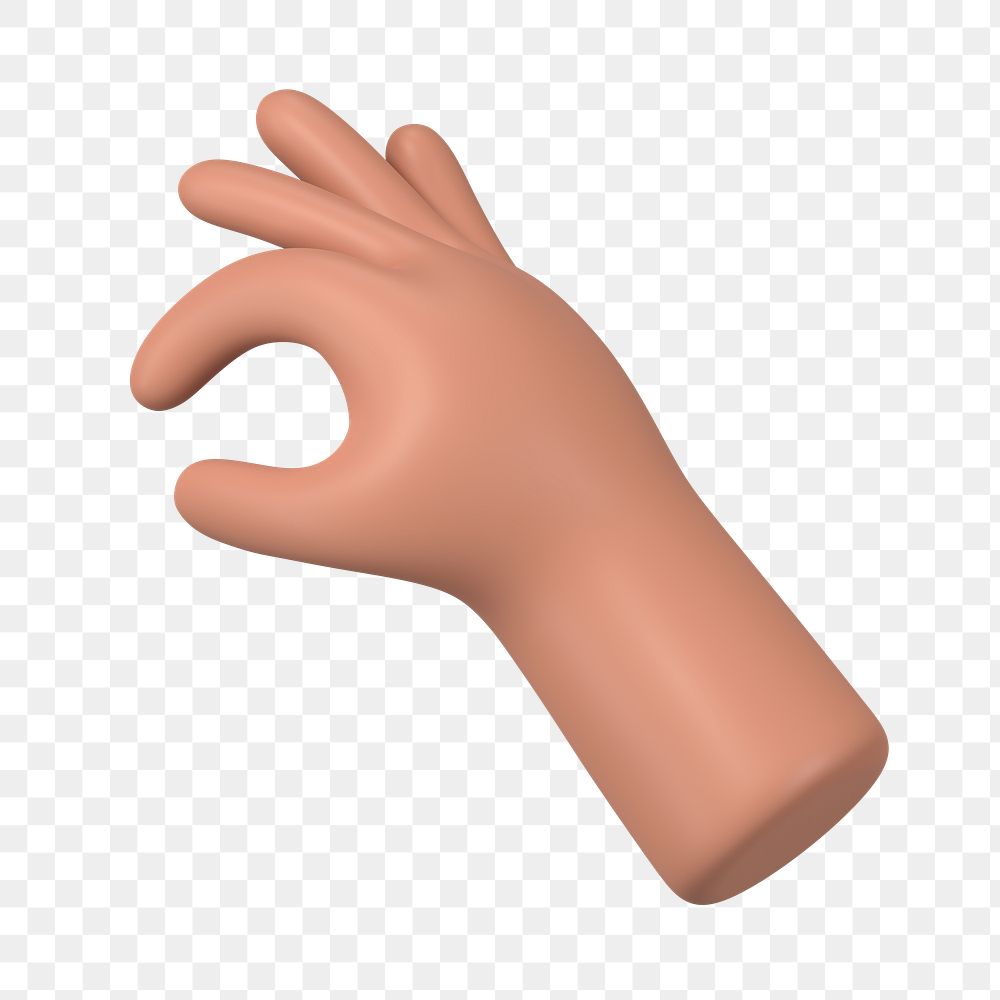 3D hand png picking something up gesture, transparent background