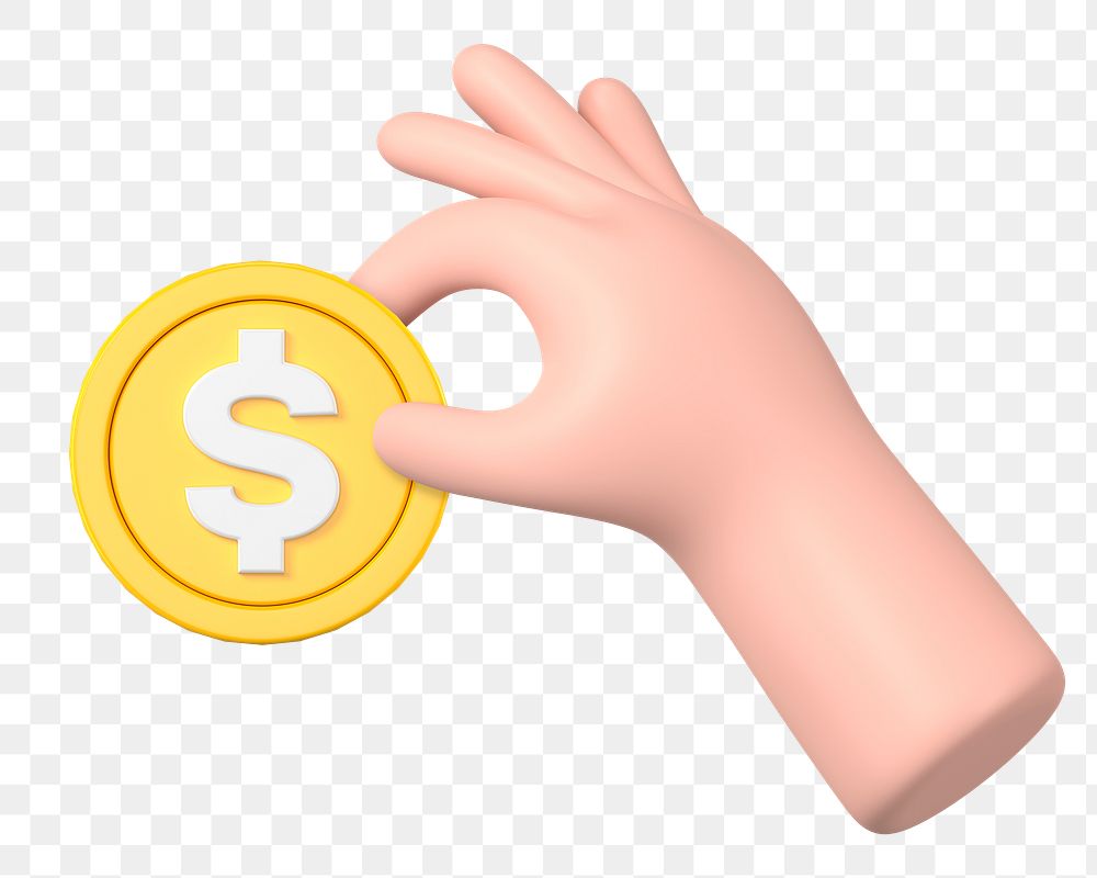 Hand holding png dollar coin, money, finance 3D graphic, transparent background