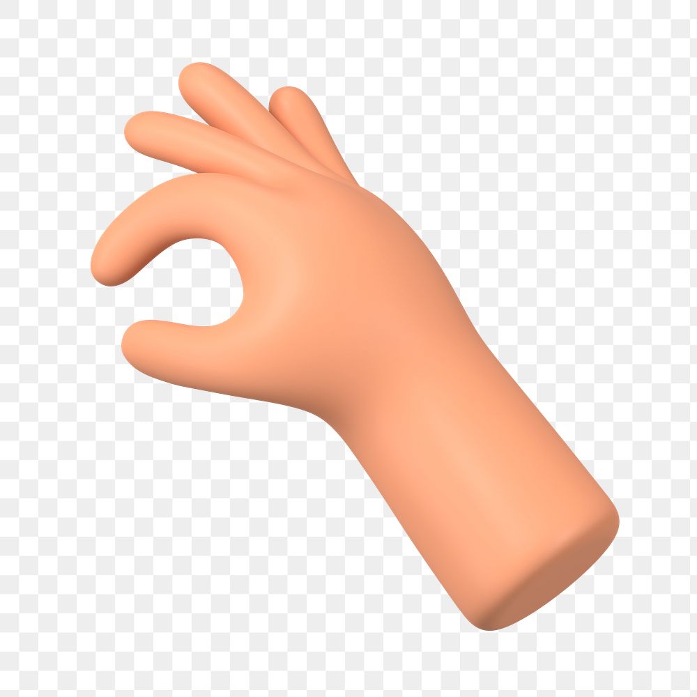 Hand picking png something up gesture, 3D illustration, transparent background