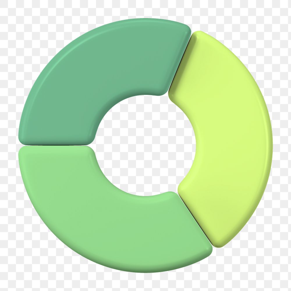 3D pie chart png sticker, green circle shape, transparent background
