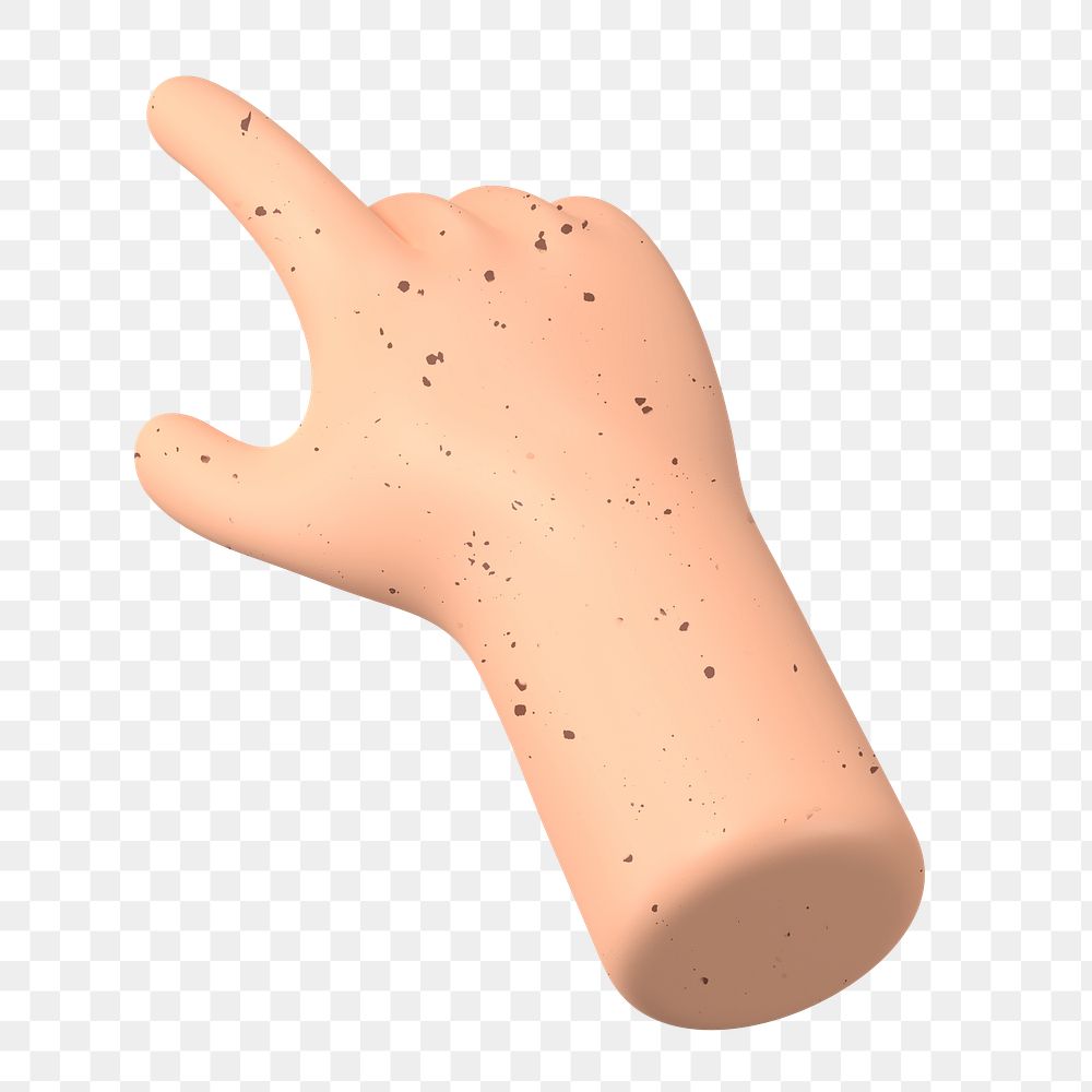 Finger-pointing hand png gesture, freckled skin, 3D illustration, transparent background