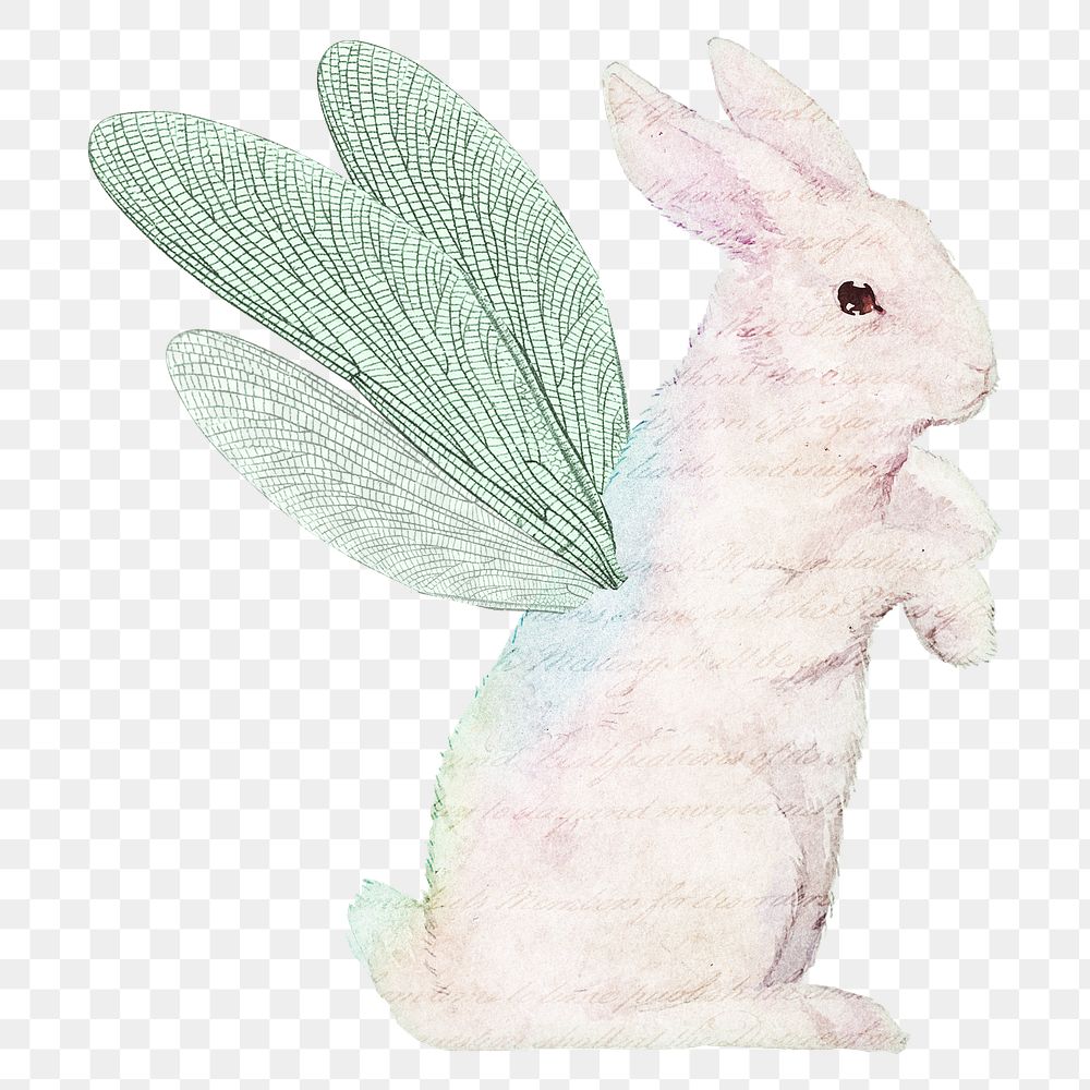 Winged rabbit png sticker, surreal animal illustration, transparent background