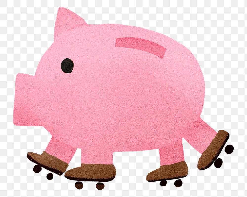 Skating piggy bank png sticker, transparent background