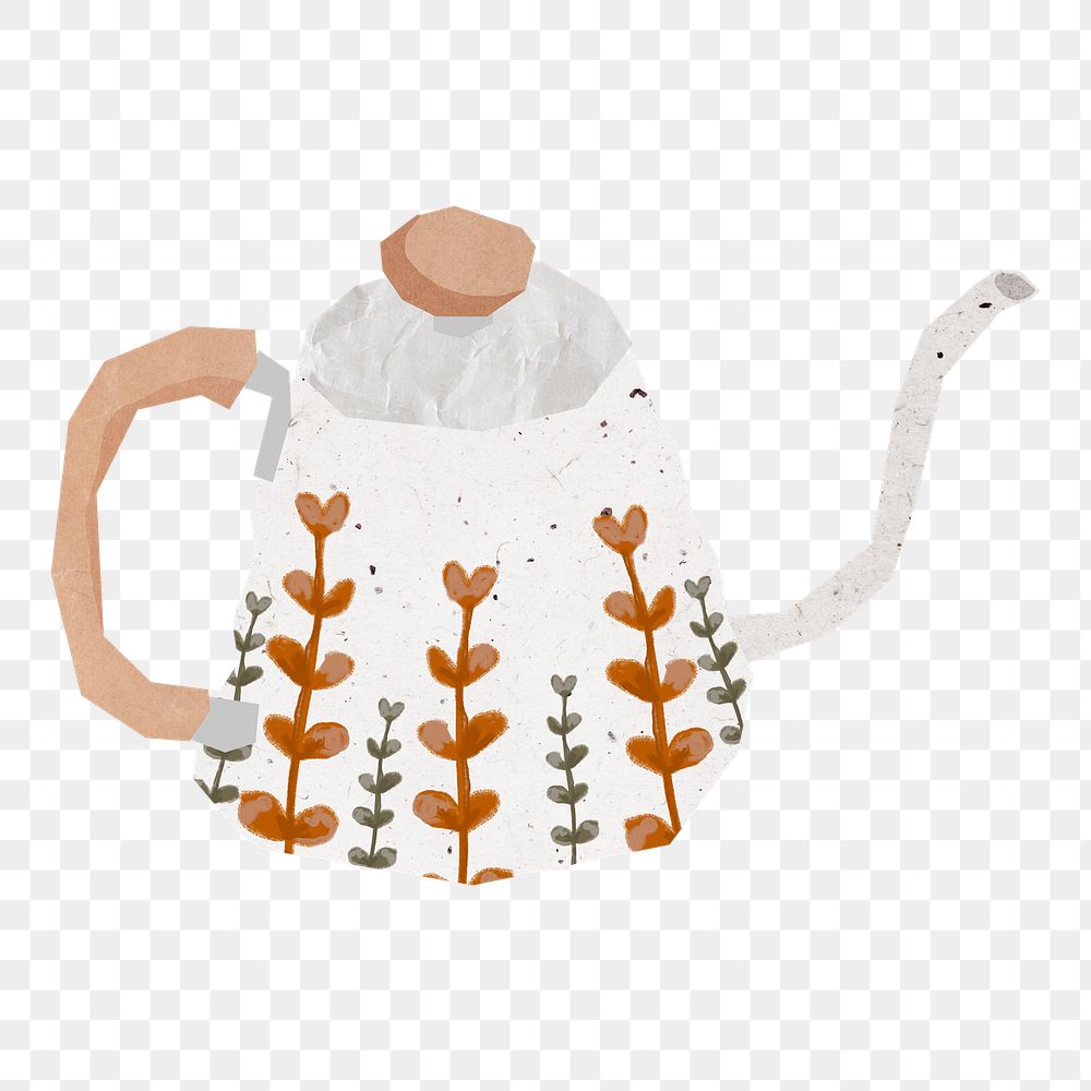 Floral kettle png sticker, transparent background