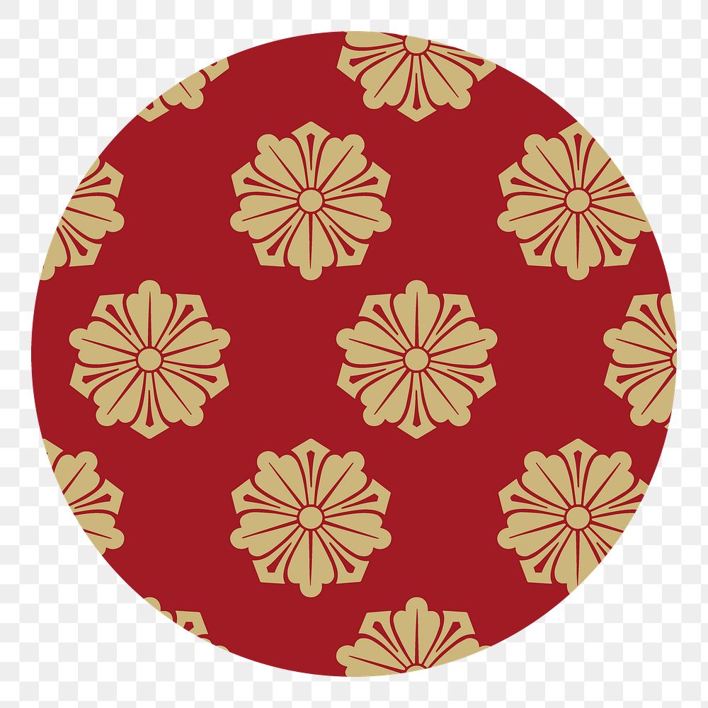 Flower patterned png badge sticker, oriental Chinese design, transparent background