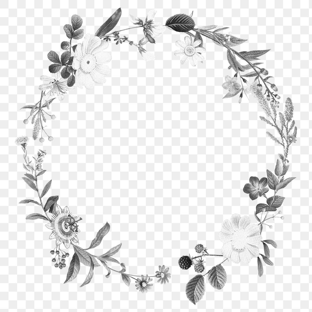 Vintage floral png frame, botanical design, transparent background