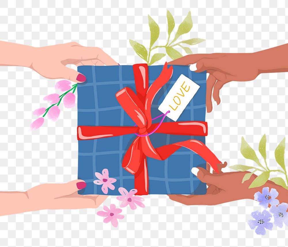 Couple exchanging gift png sticker, Valentine's Day graphic, transparent background