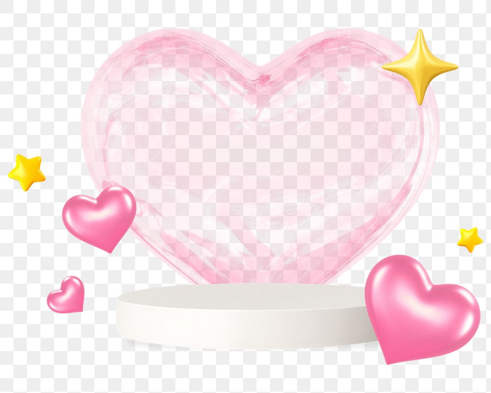 Valentine's product base png, 3D hearts on transparent background