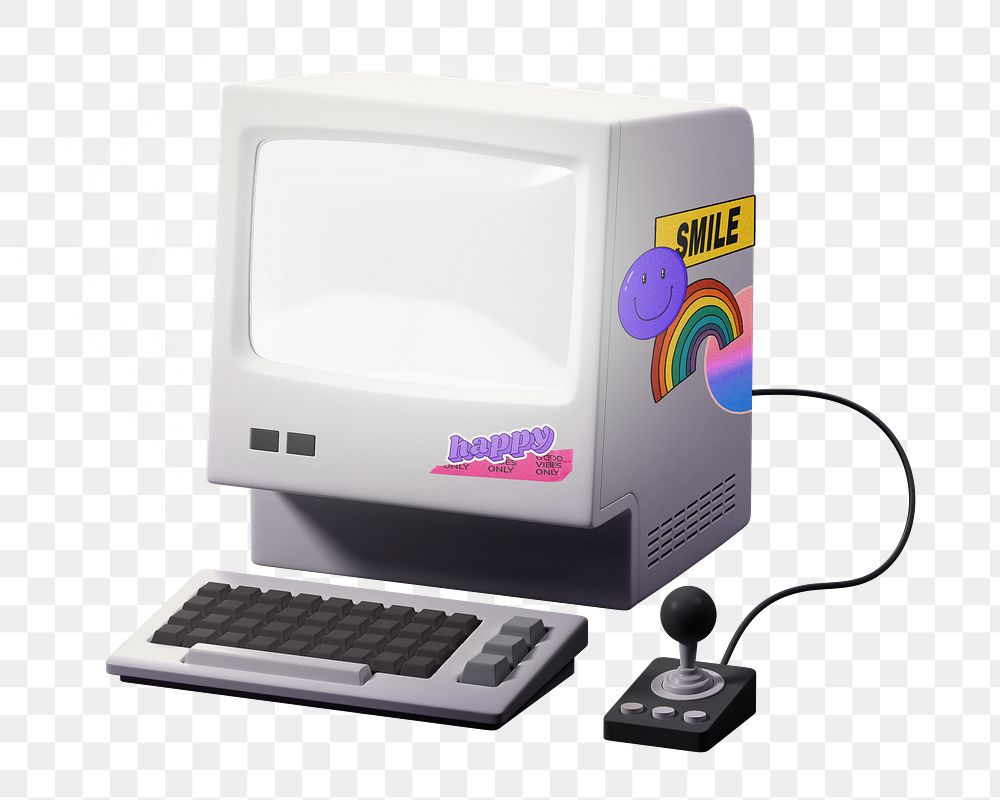 Retro gaming computer png 3D sticker, transparent background