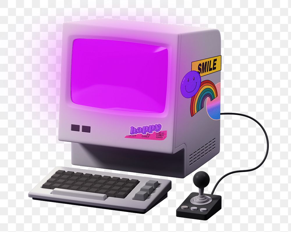 Retro gaming computer png 3D sticker, transparent background
