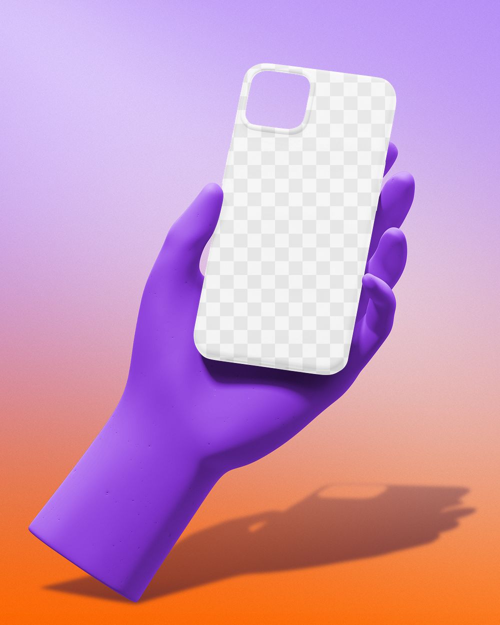 3D iPhone case mockup, transparent design