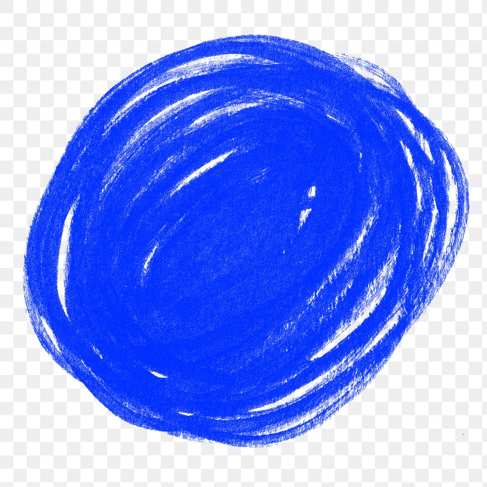 Blue crayon circle png sticker, round badge graphic, transparent background