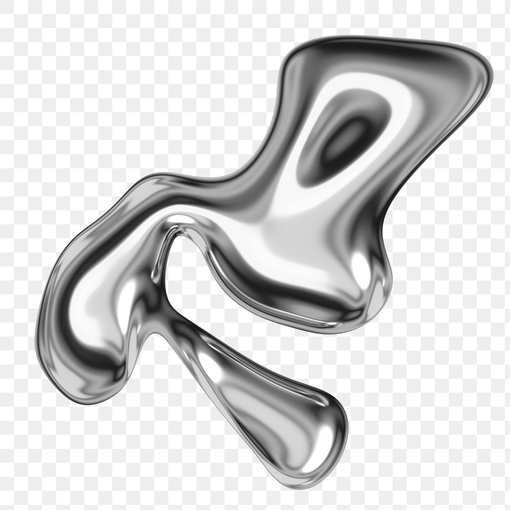 3D liquid metal shape png sticker, abstract graphic, transparent background