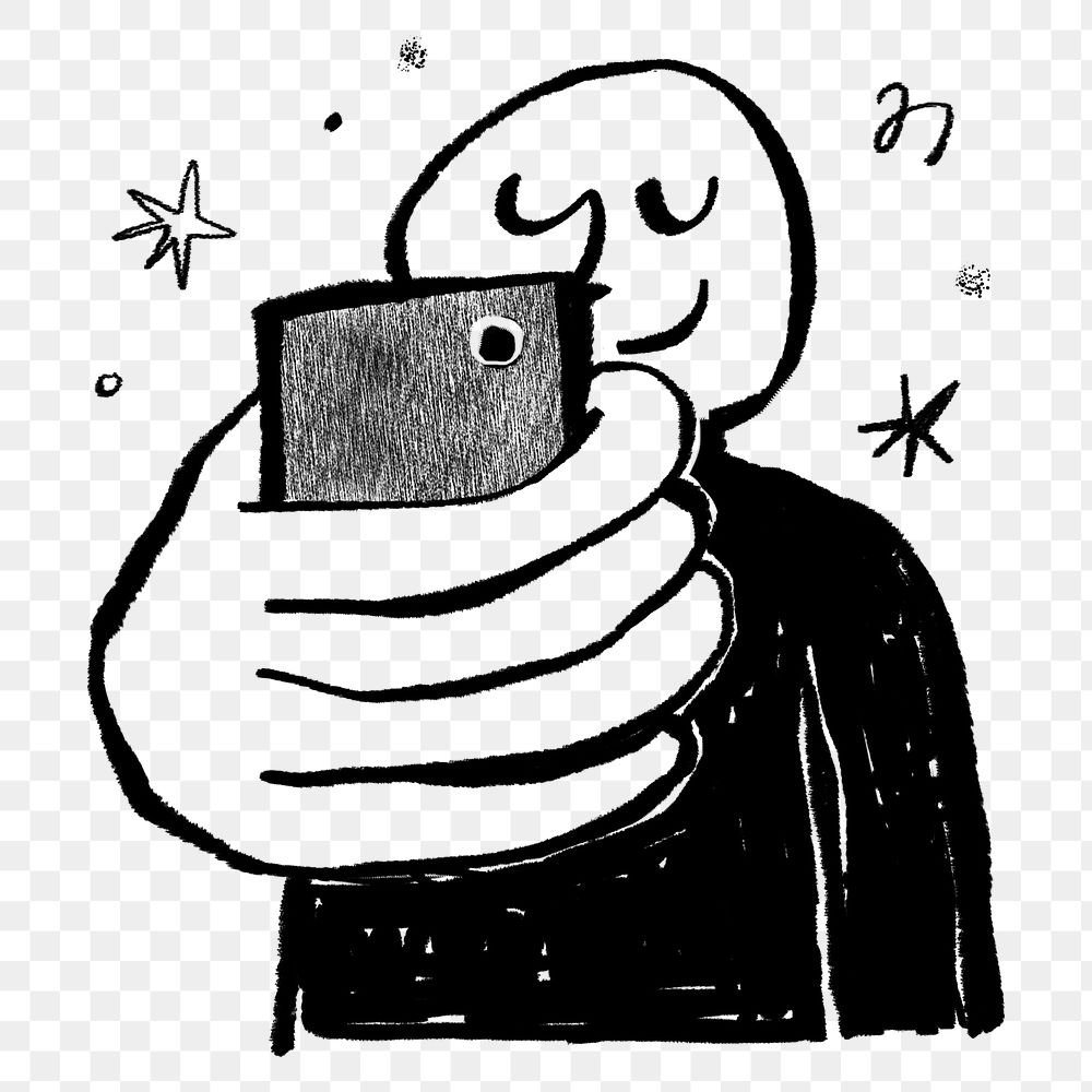 Man taking selfies png sticker, lifestyle doodle, transparent background