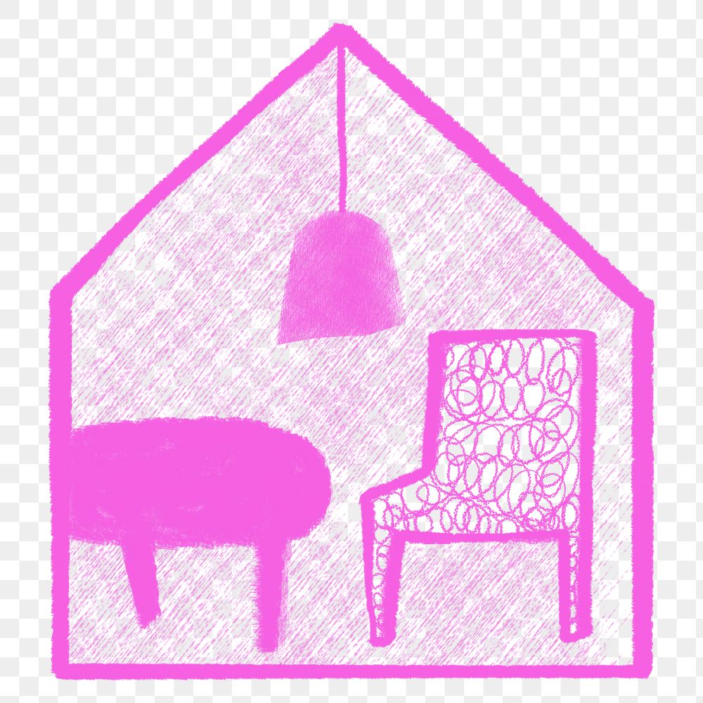 Living room interior png sticker doodle, transparent background