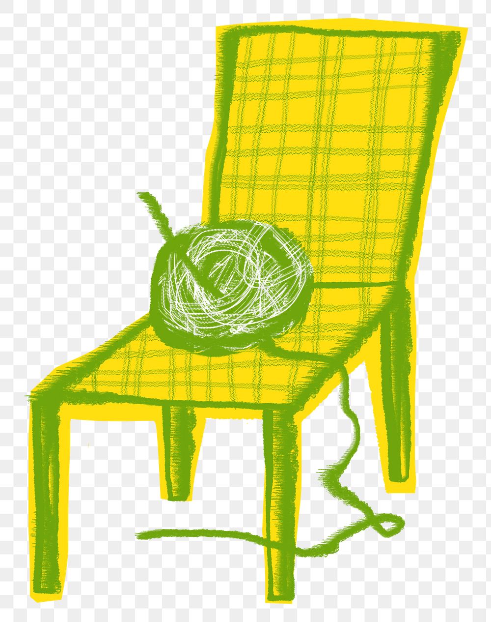 Crochet on armchair png sticker, hobby doodle, transparent background