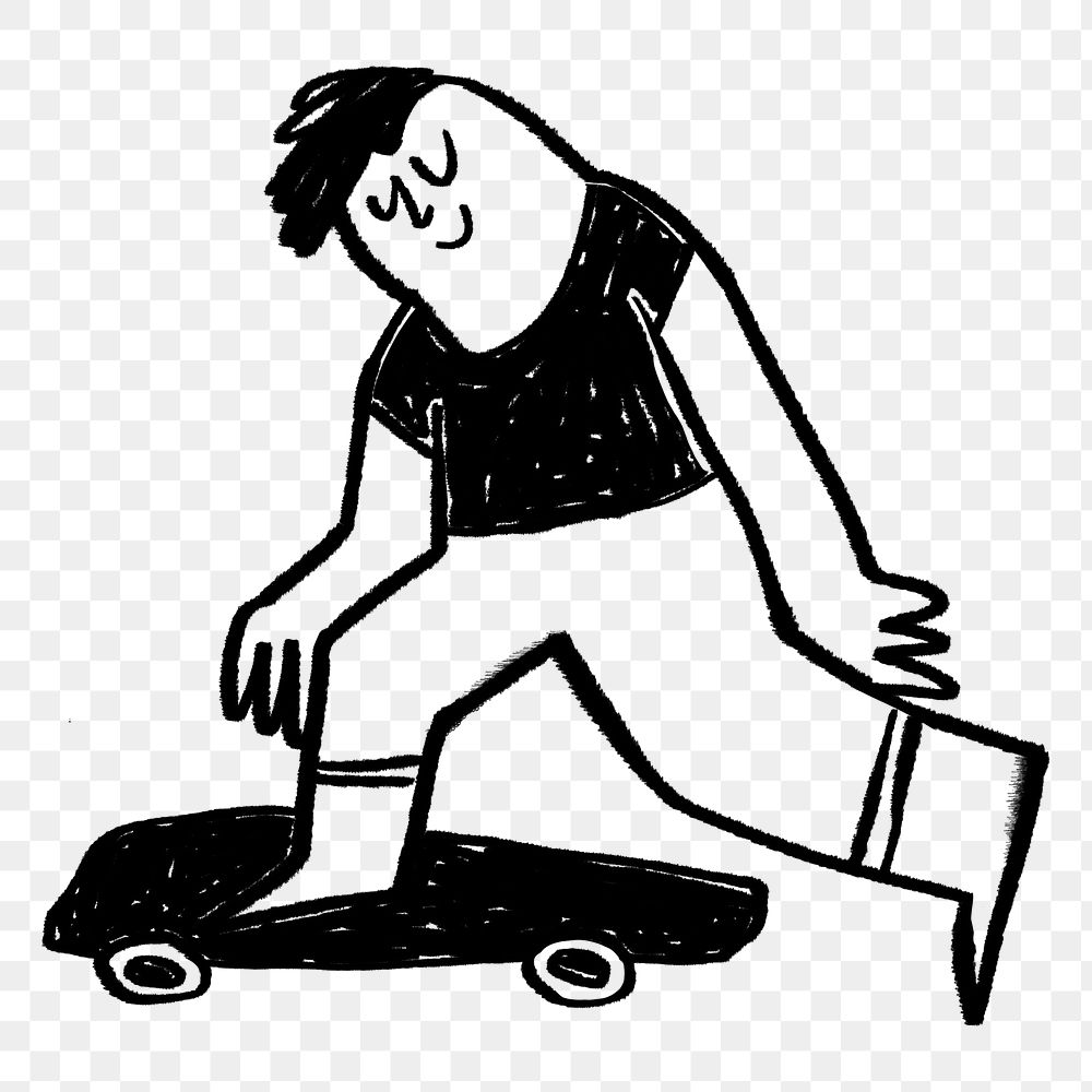 Man on skateboard png sticker, hobby doodle, transparent background