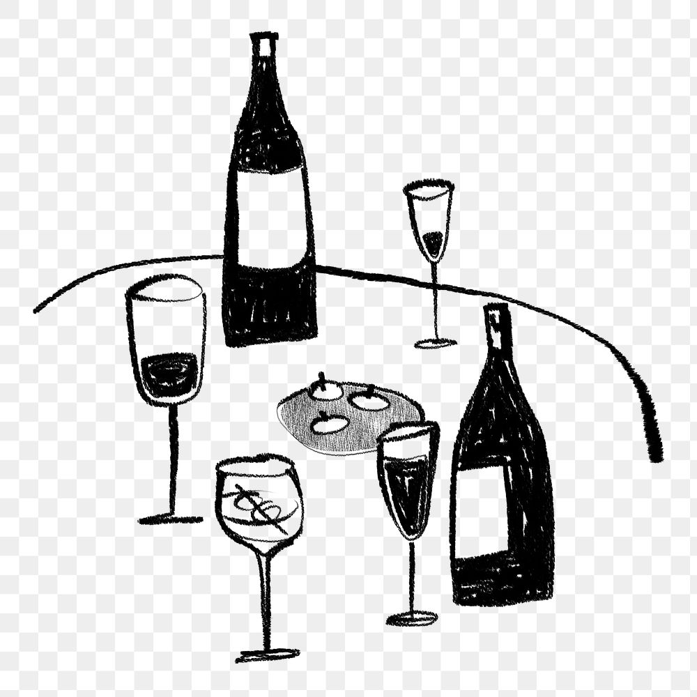 Wine png sticker, champagne glasses, drinks doodle, transparent background