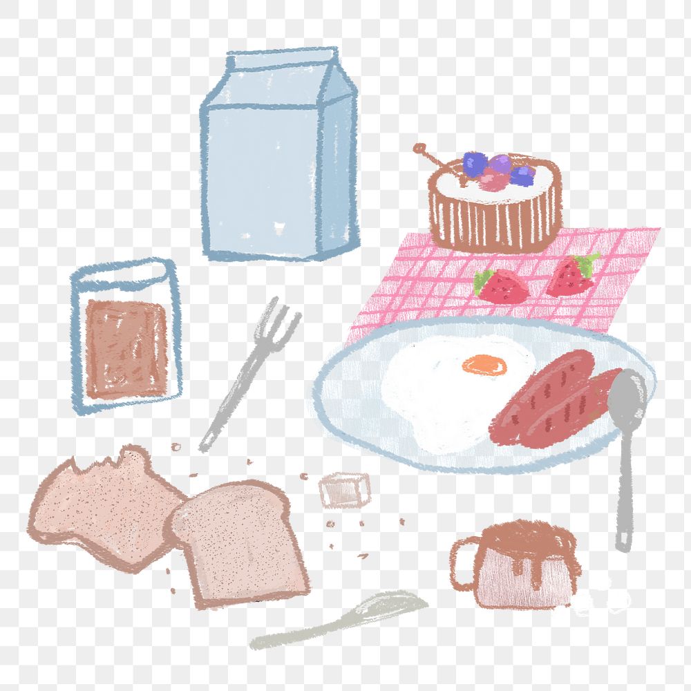 Breakfast table png sticker, doodle design, transparent background