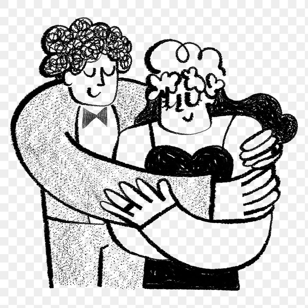 Couple hugging doodle png sticker, love graphic, transparent background
