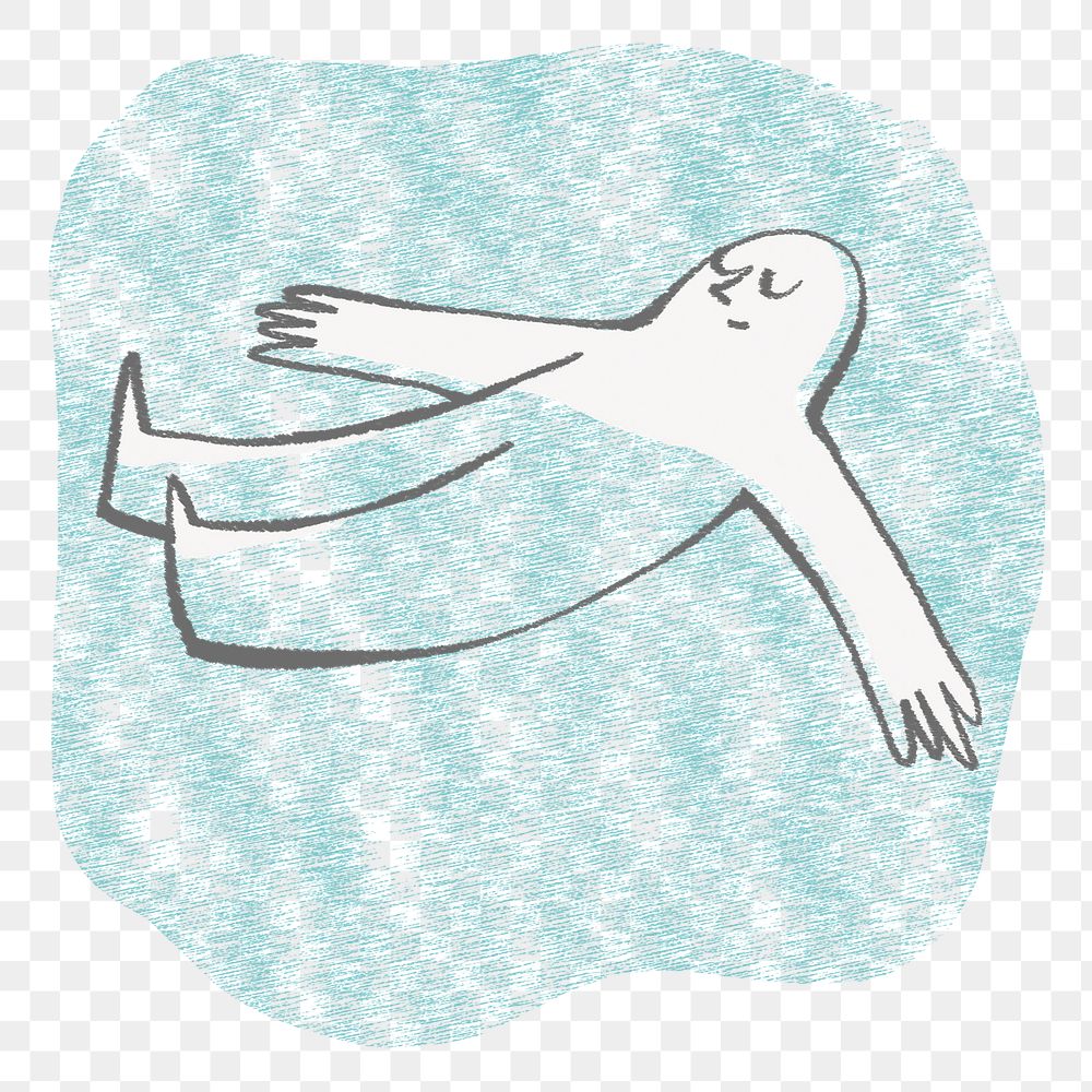 Person floating on water png, mental health doodle, transparent background