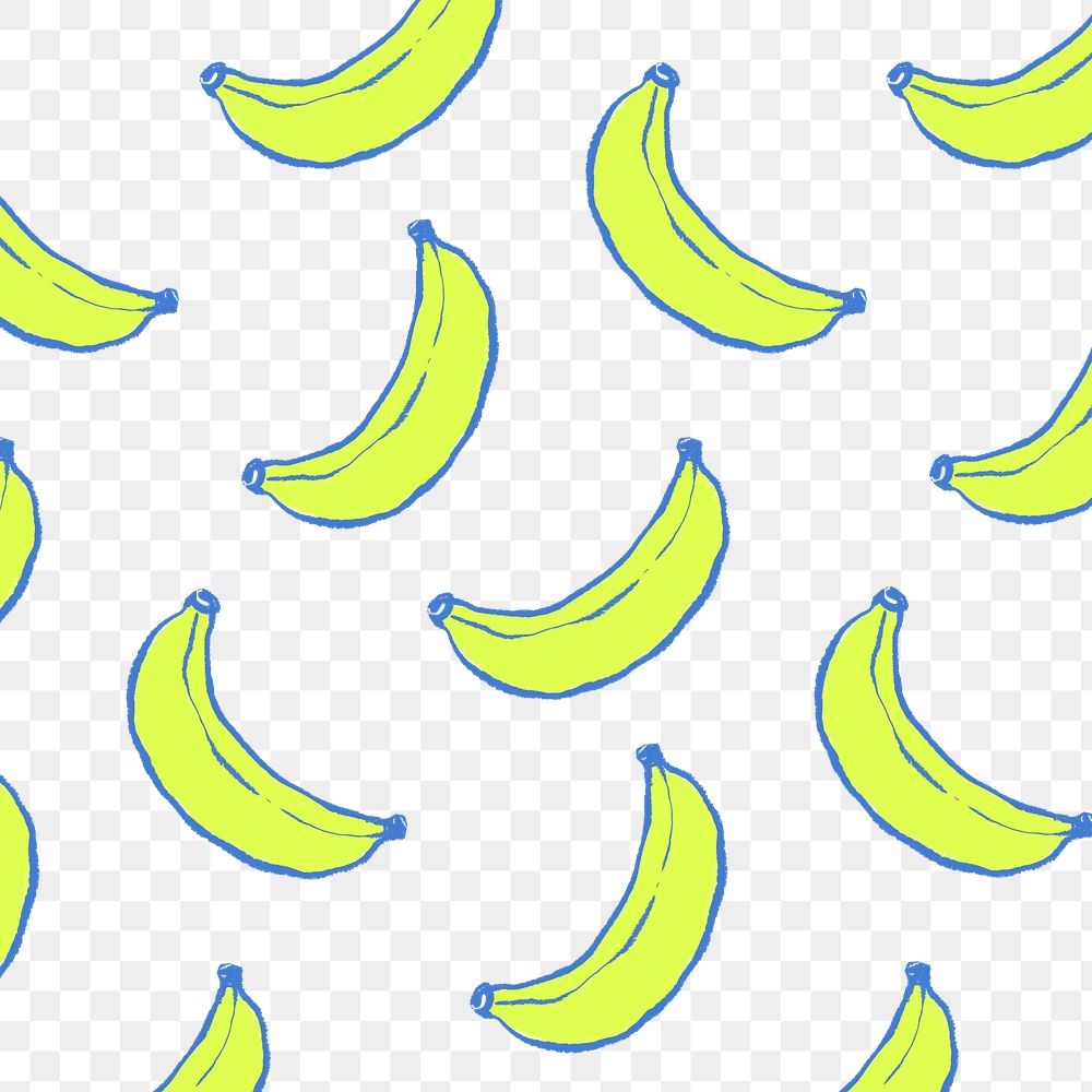 Banana png doodle pattern, transparent background