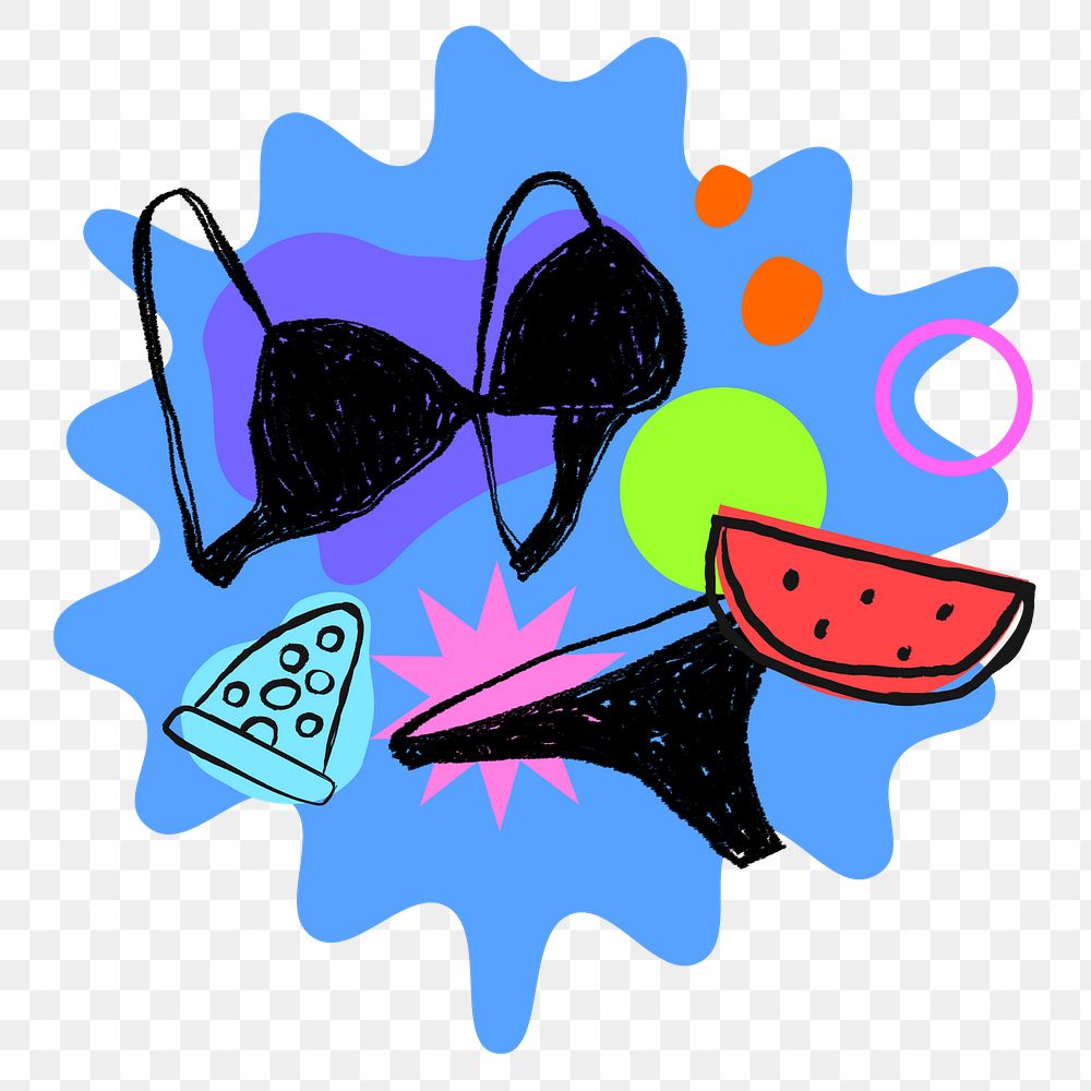 Women's bikini png sticker, watermelon doodle, transparent background