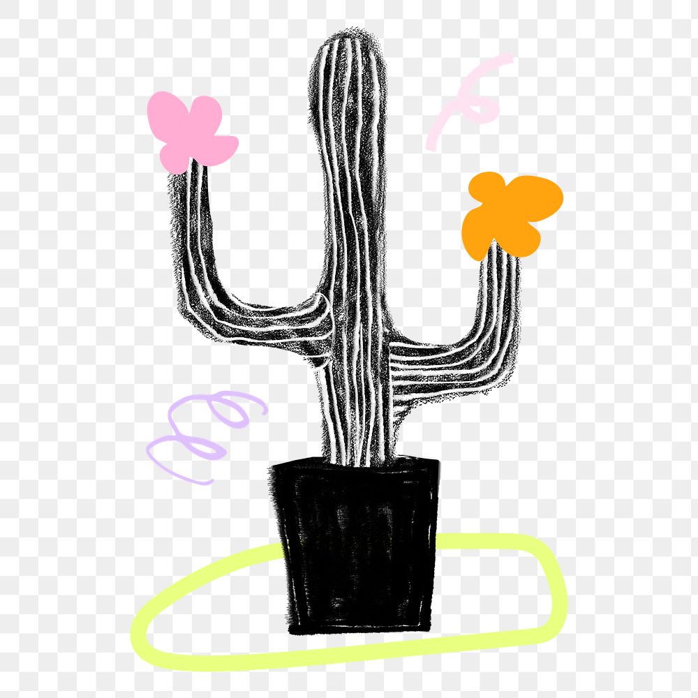 Cute cactus png sticker, desert plant doodle, transparent background