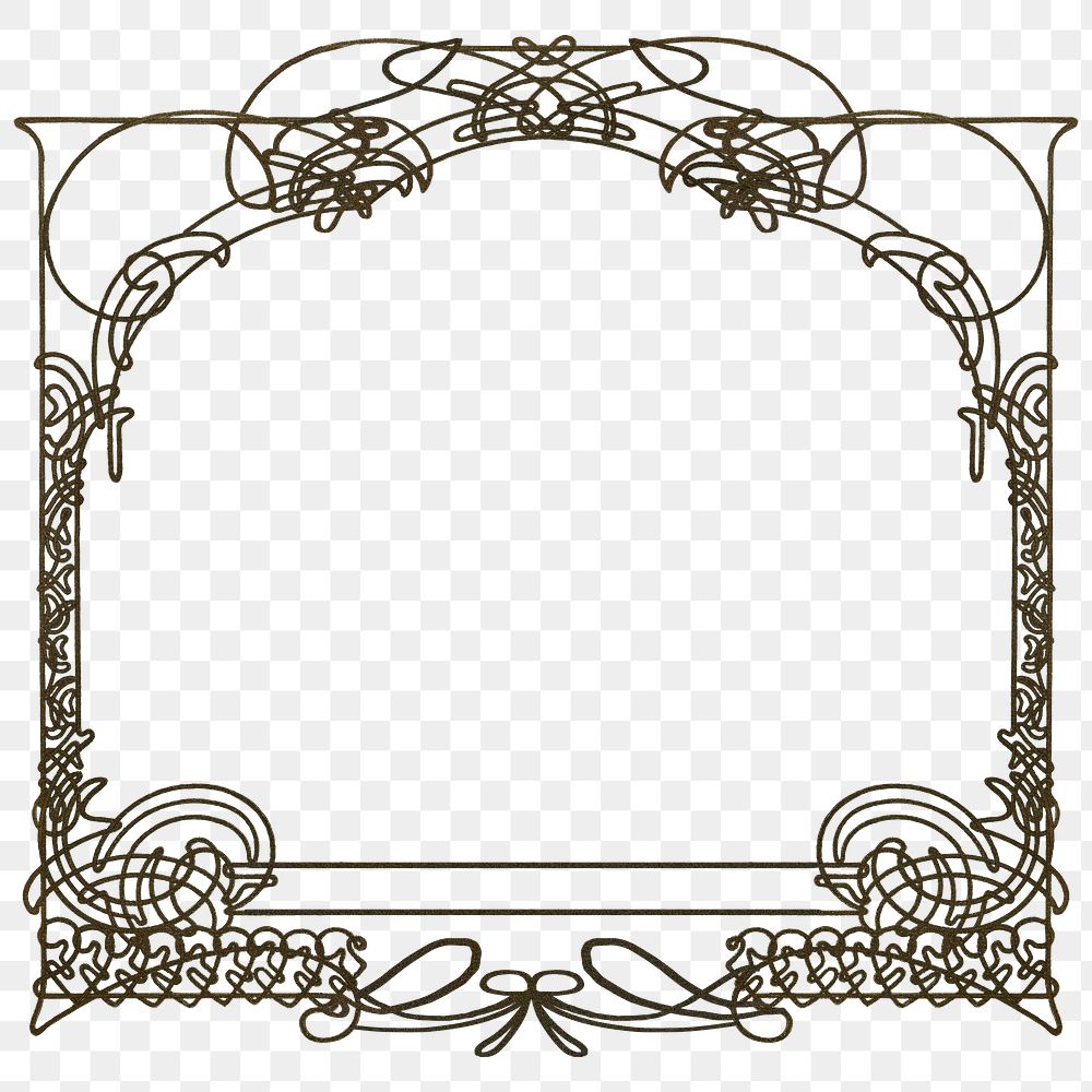 Alphonse Mucha's ornate png frame, vintage art nouveau on transparent background, remixed by rawpixel