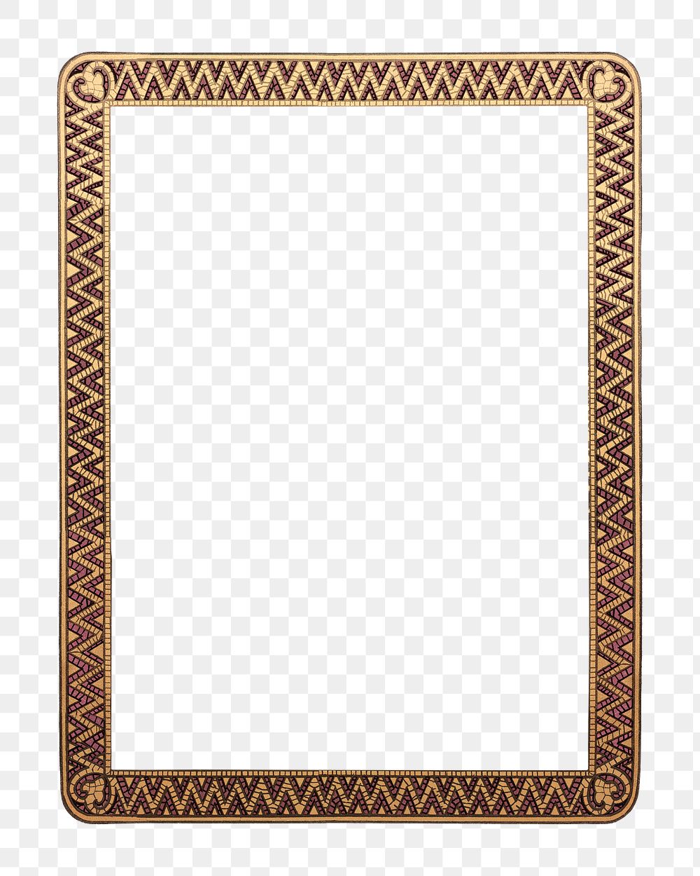 Alphonse Mucha's gold png frame, vintage art deco on transparent background