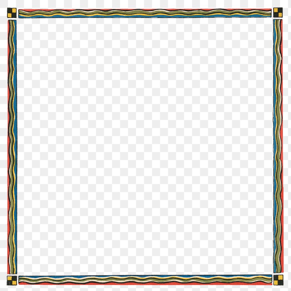 Art nouveau png frame, green square abstract design on transparent background