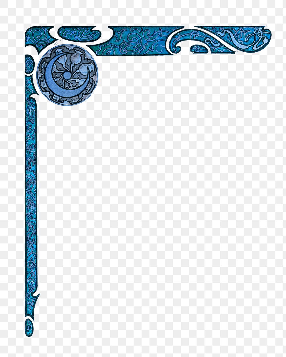 Celestial corner png element, blue vintage design on transparent background