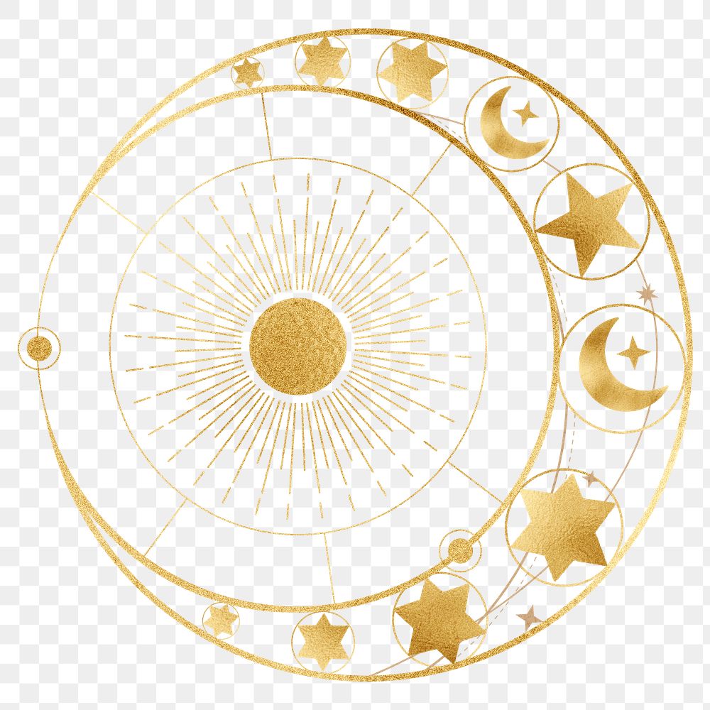 Celestial crescent moon png sticker, gold astrology illustration, transparent background