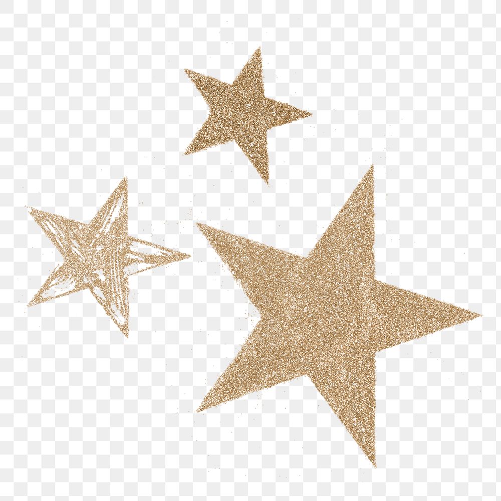 Glitter stars png gold sticker, transparent background