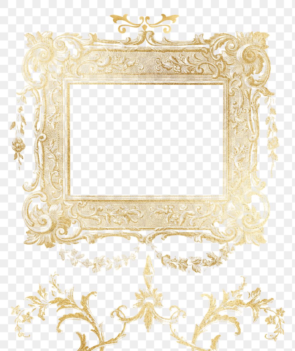 Gold vintage photo png frame, luxurious design on transparent background, remixed from the artwork of Nicholas Acampora