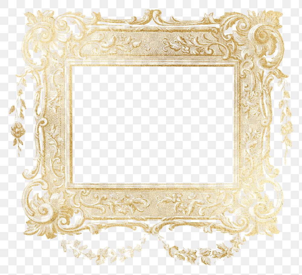 Gold vintage photo png frame, luxurious design on transparent background, remixed from the artwork of Nicholas Acampora