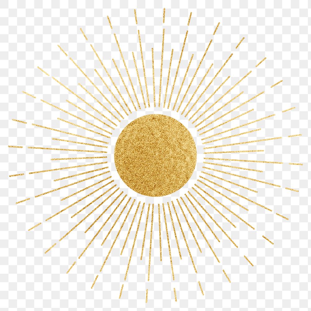 Golden sun png sticker, aesthetic celestial illustration, transparent background