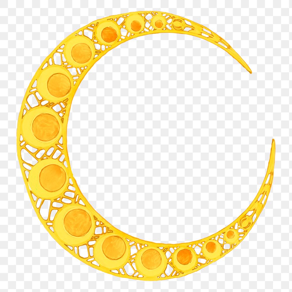 Gold crescent moon png sticker, aesthetic celestial illustration, transparent background