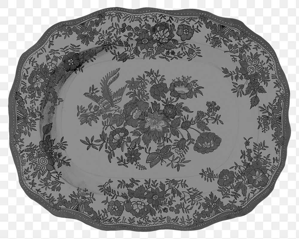 Floral ceramic plate png sticker, antique object illustration, transparent background