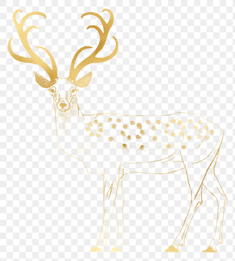Gold deer png animal sticker, transparent background, remixed by rawpixel