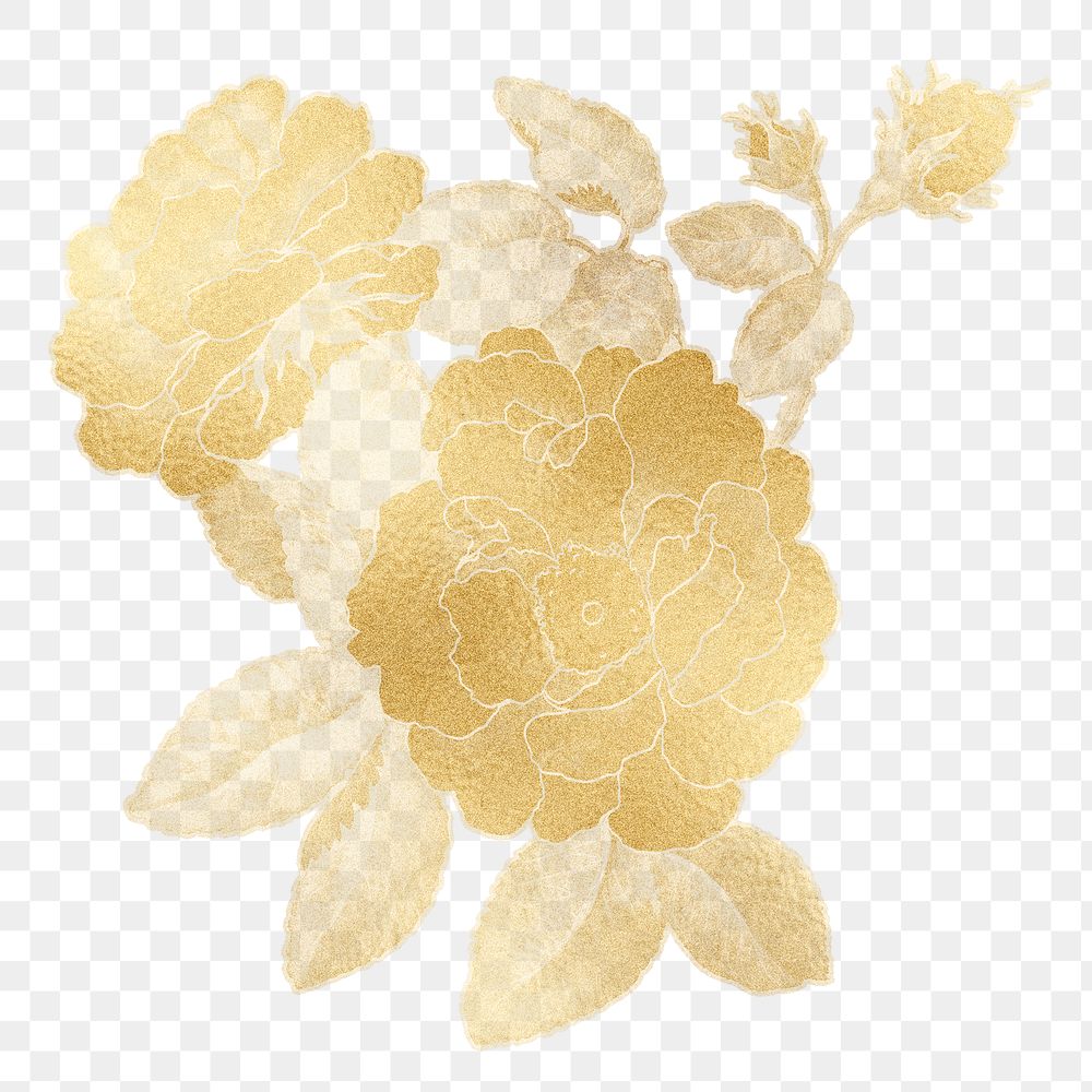 Golden rose png flower sticker, transparent background, remixed by rawpixel