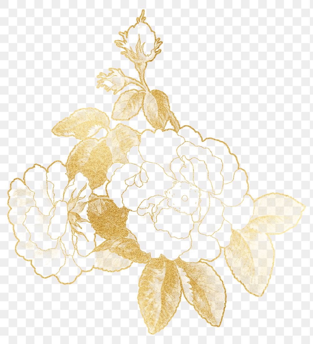 Golden rose png flower sticker, transparent background, remixed by rawpixel