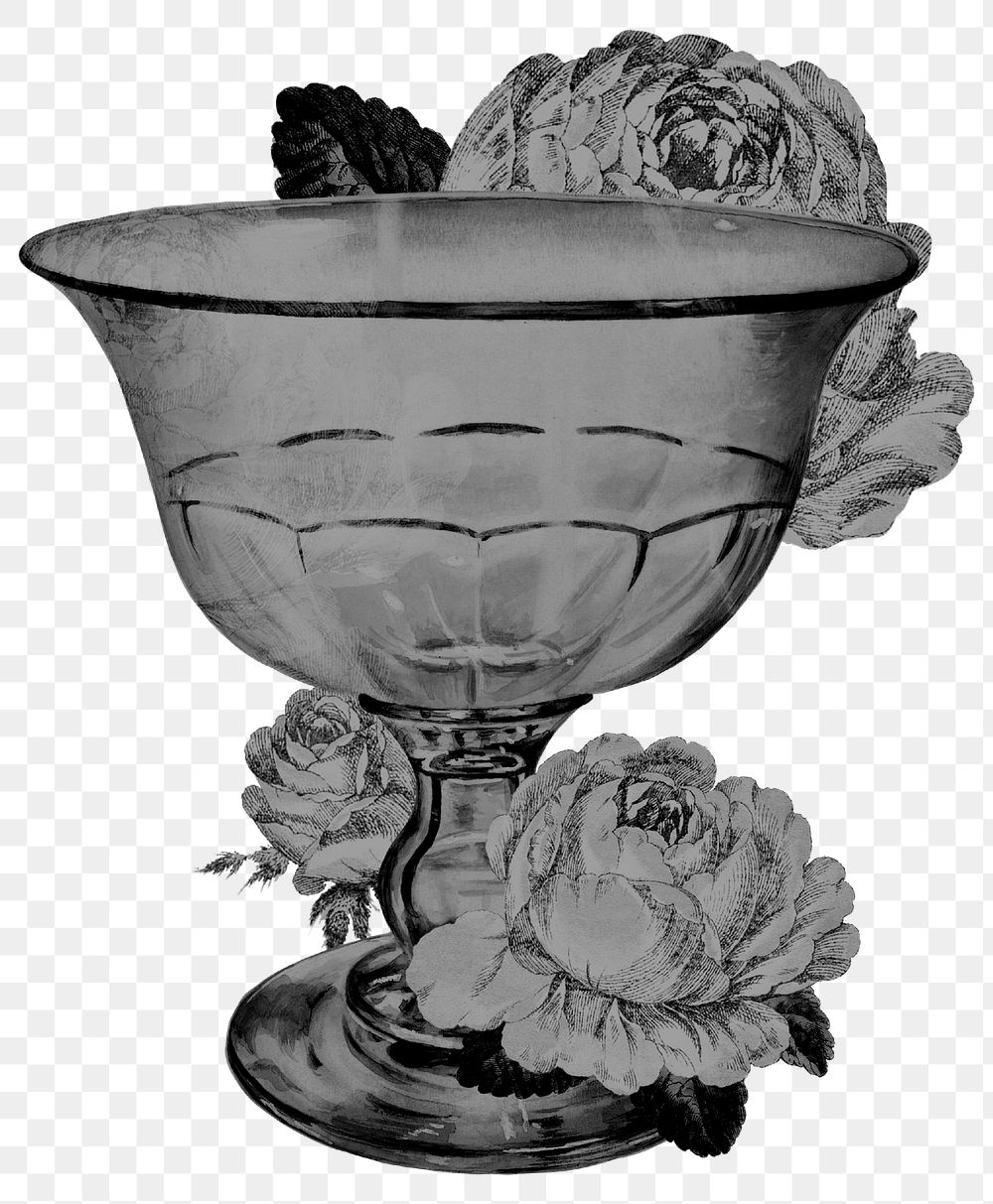 Vintage goblet png sticker, floral object illustration, transparent background