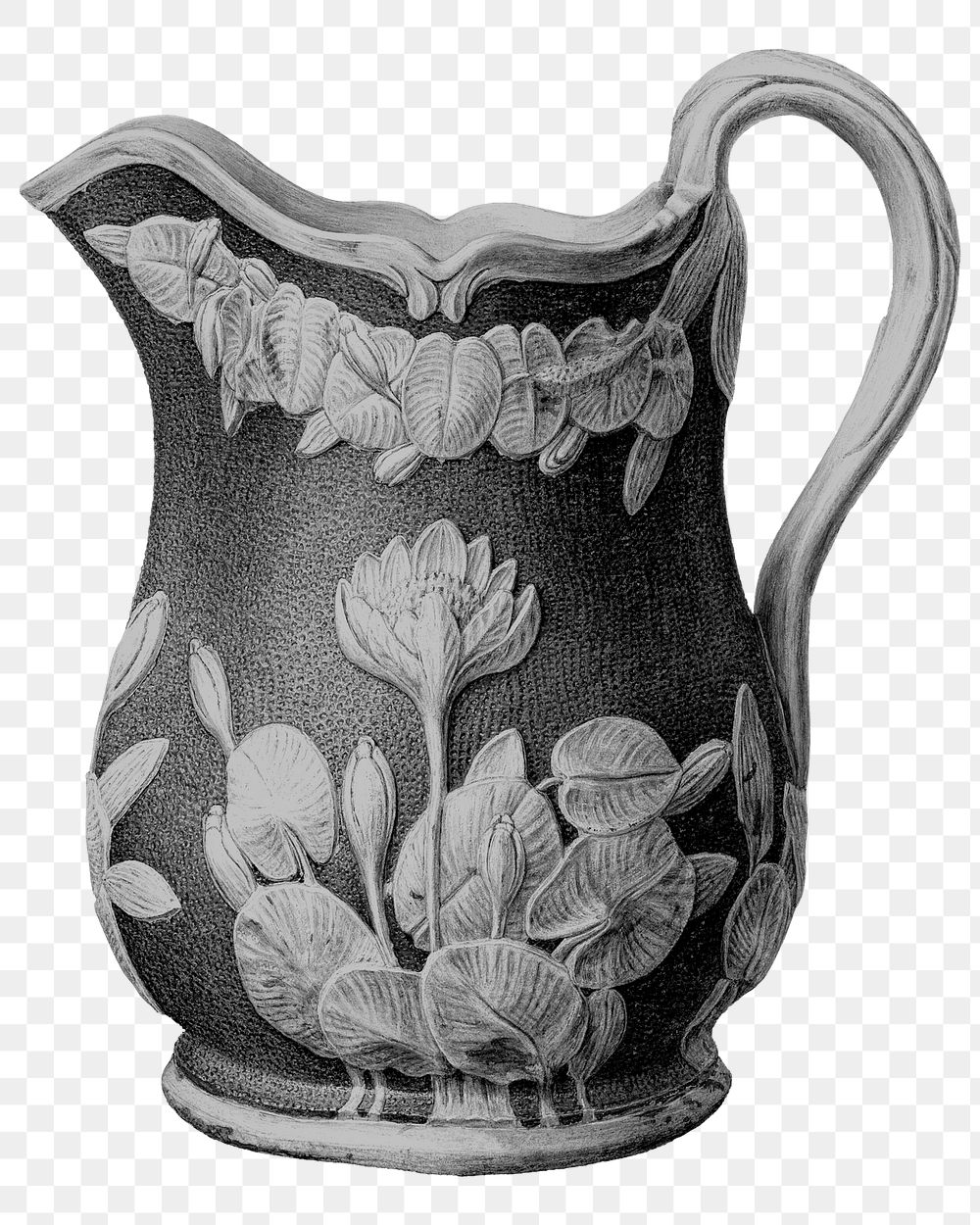 Floral water jug png sticker, vintage object illustration, transparent background