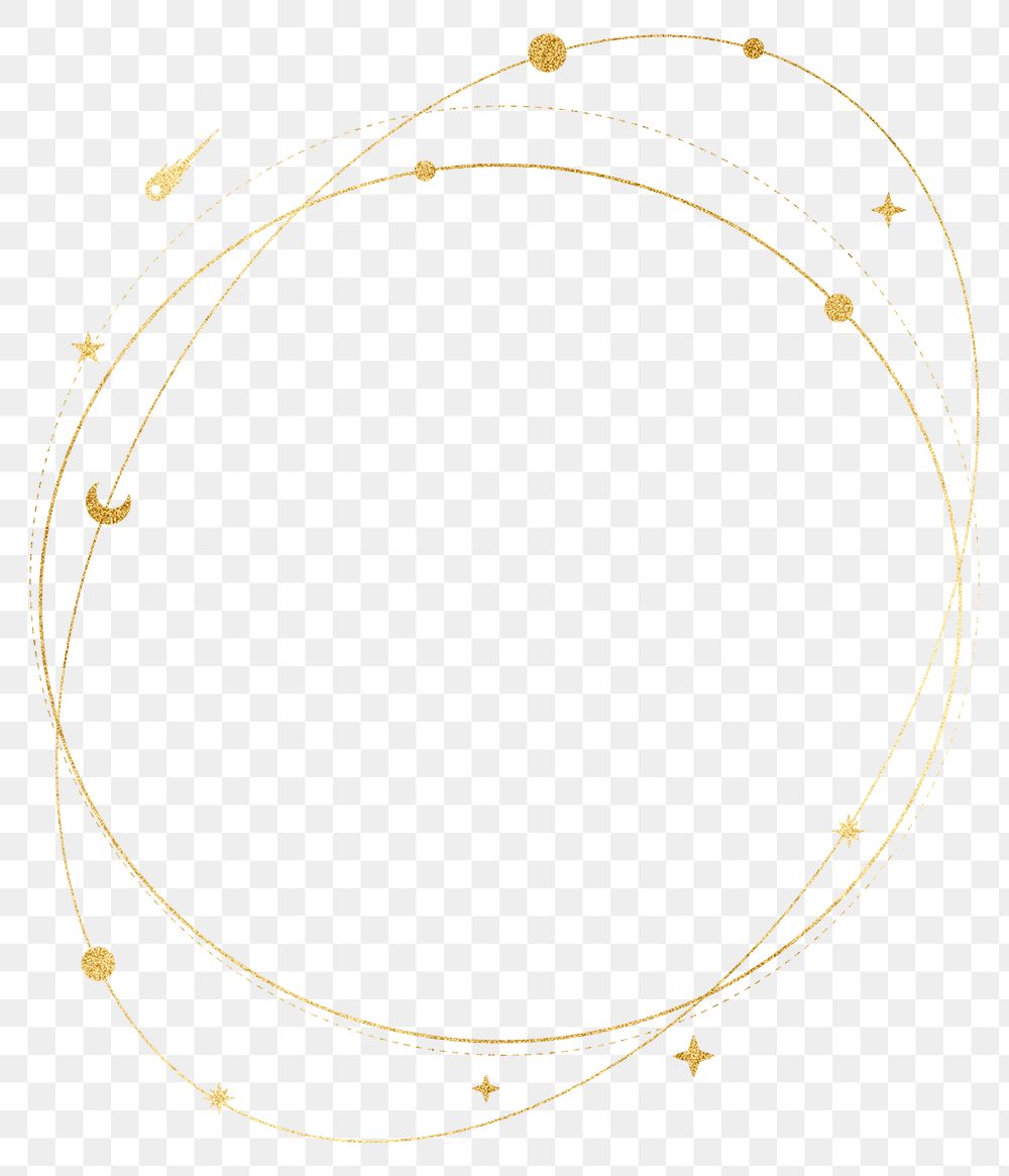 Gold galaxy png frame, aesthetic solar system art on transparent background