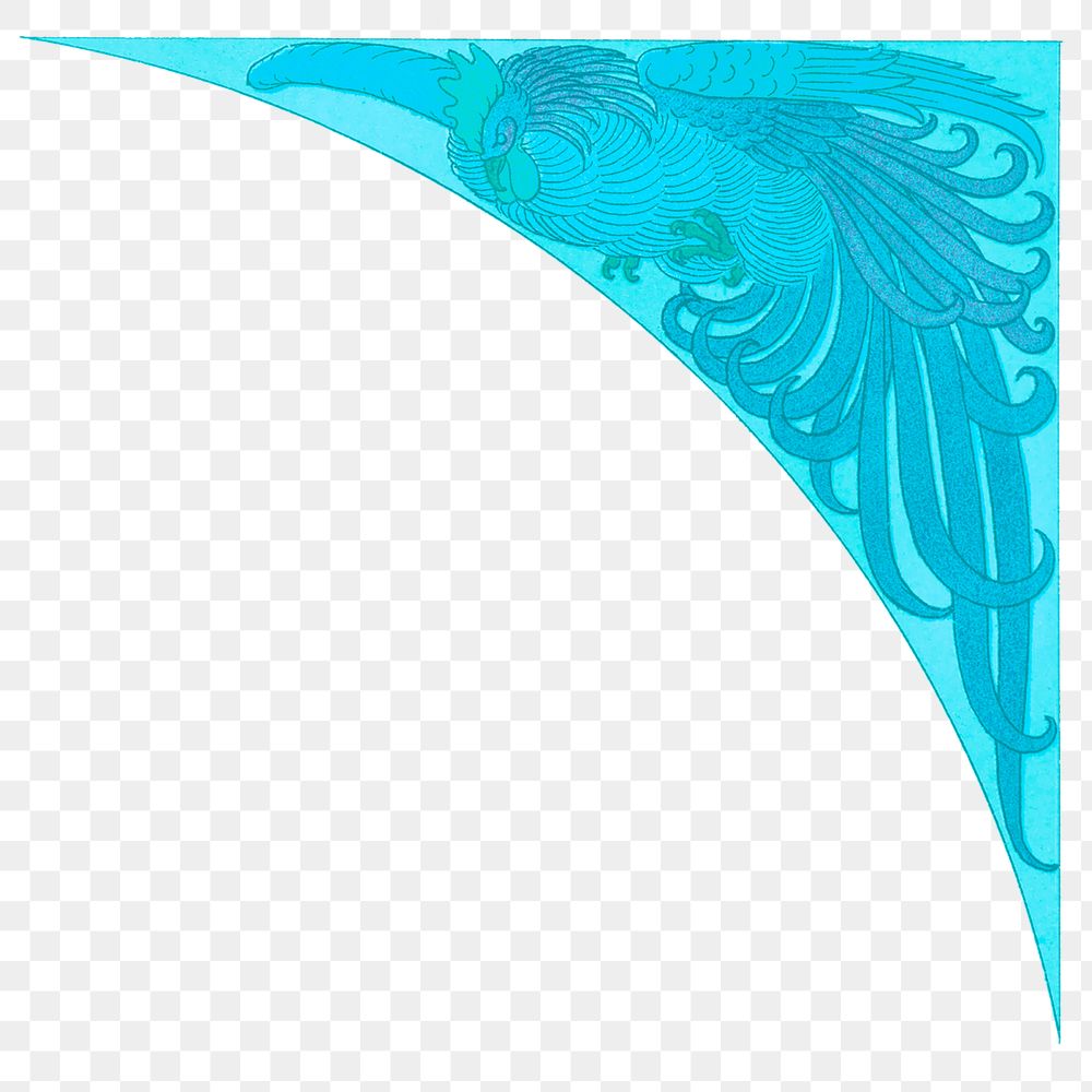 Alphonse Mucha's corner png element, bird illustration on transparent background, remixed by rawpixel